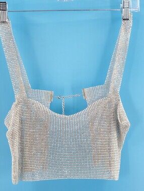 Rhinestone silver tone chain tank S
